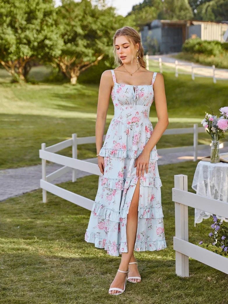 Valentine's Day Floral Summer Front Slit Pocket Dress - Image 17