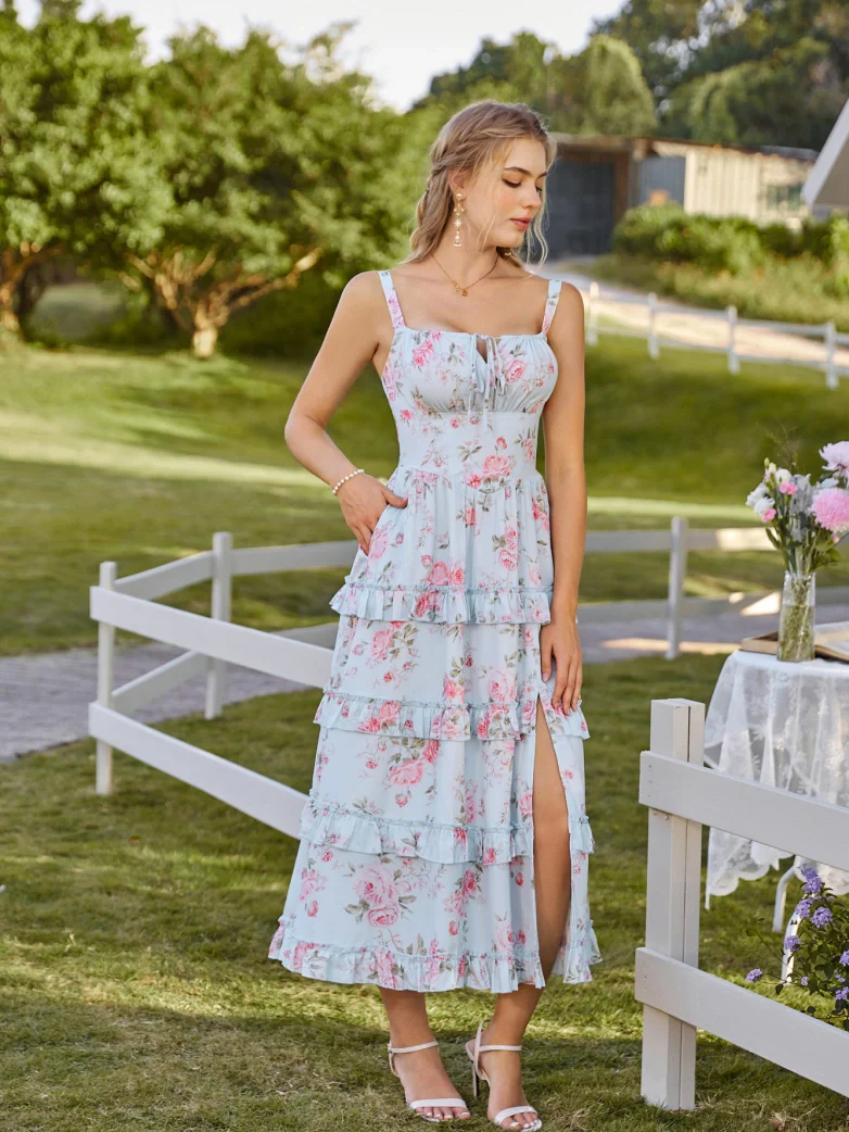 Valentine's Day Floral Summer Front Slit Pocket Dress - Image 18