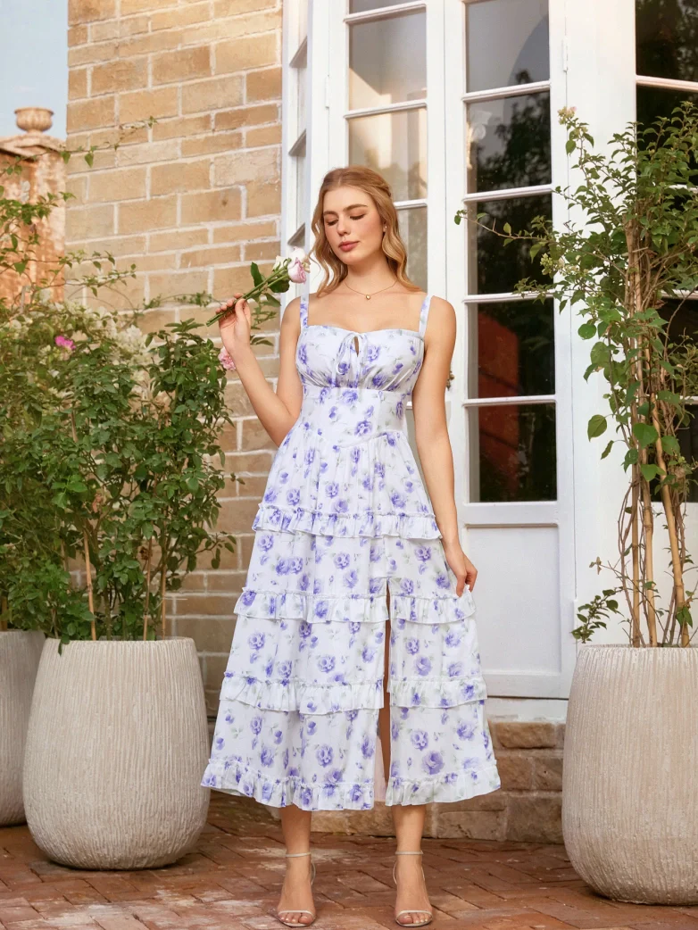 Valentine's Day Floral Summer Front Slit Pocket Dress - Image 24