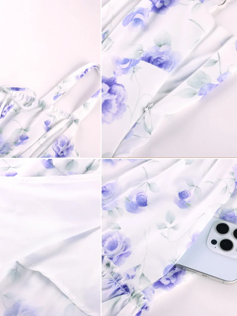 Valentine's Day Floral Summer Front Slit Pocket Dress - Image 25