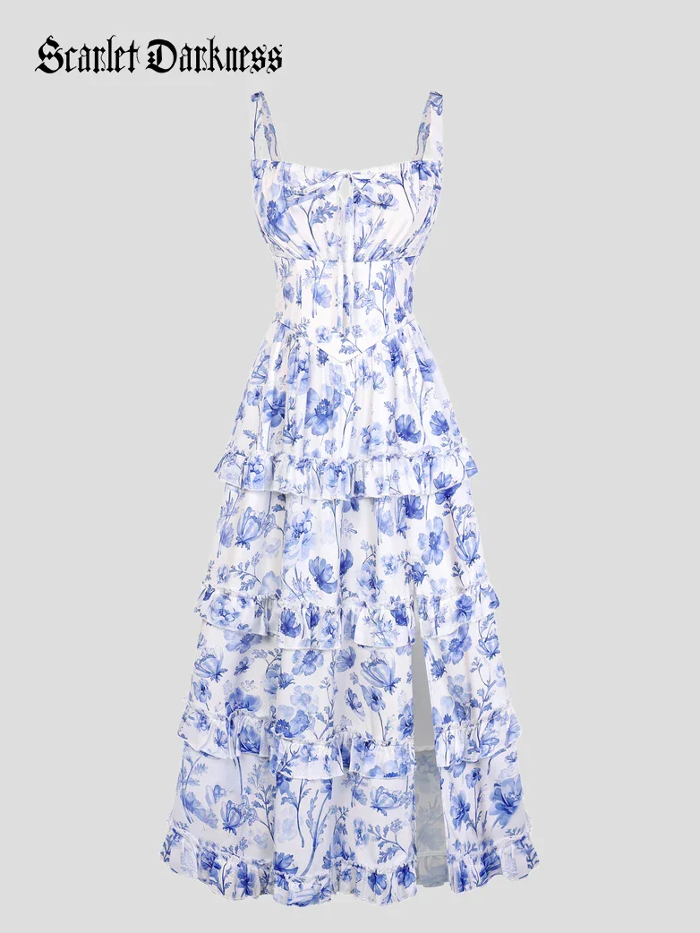 Valentine's Day Floral Summer Front Slit Pocket Dress - Image 27