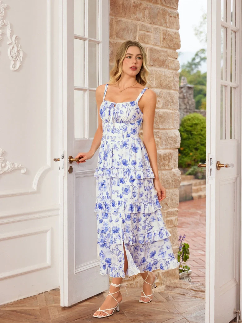 Valentine's Day Floral Summer Front Slit Pocket Dress - Image 30