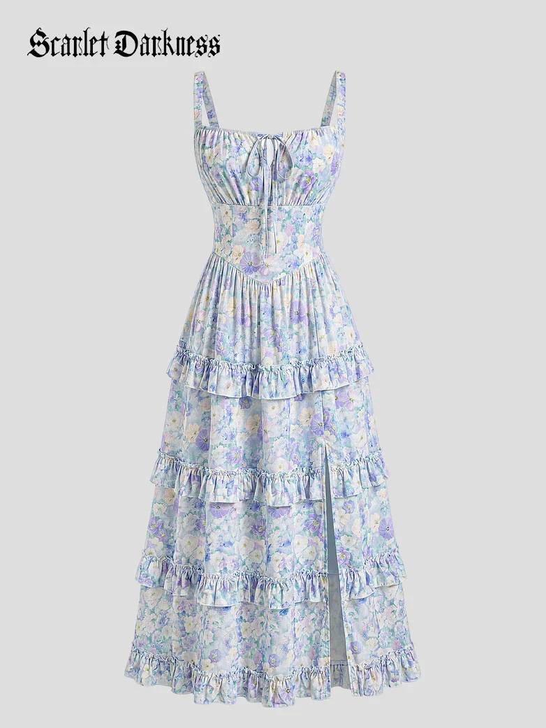 Valentine's Day Floral Summer Front Slit Pocket Dress - Image 33
