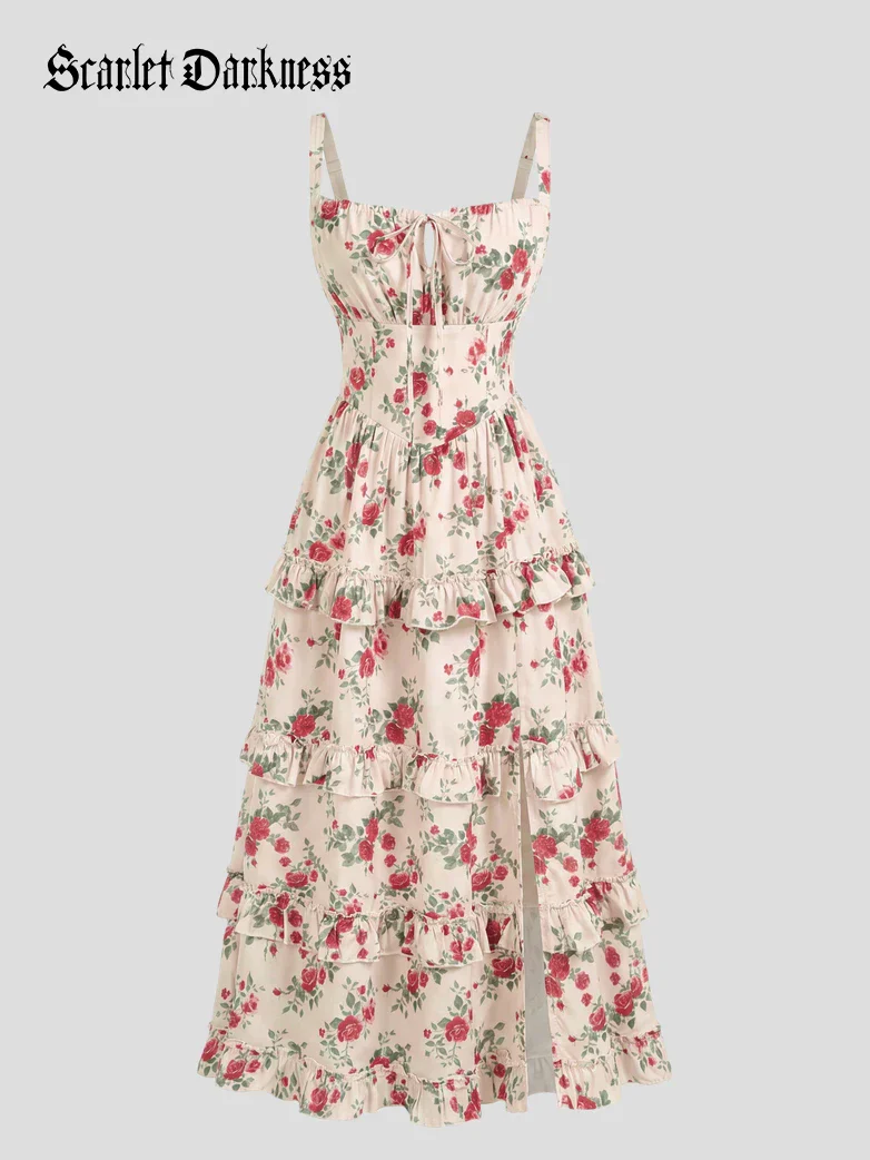 Valentine's Day Floral Summer Front Slit Pocket Dress - Image 39
