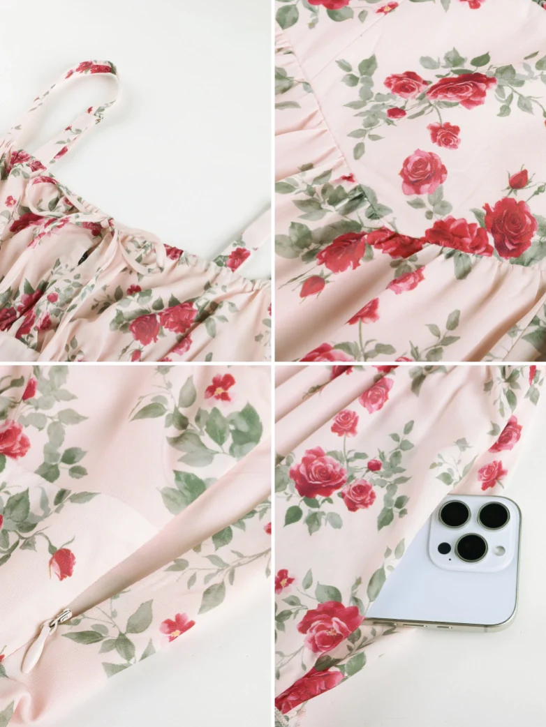 Valentine's Day Floral Summer Front Slit Pocket Dress - Image 40