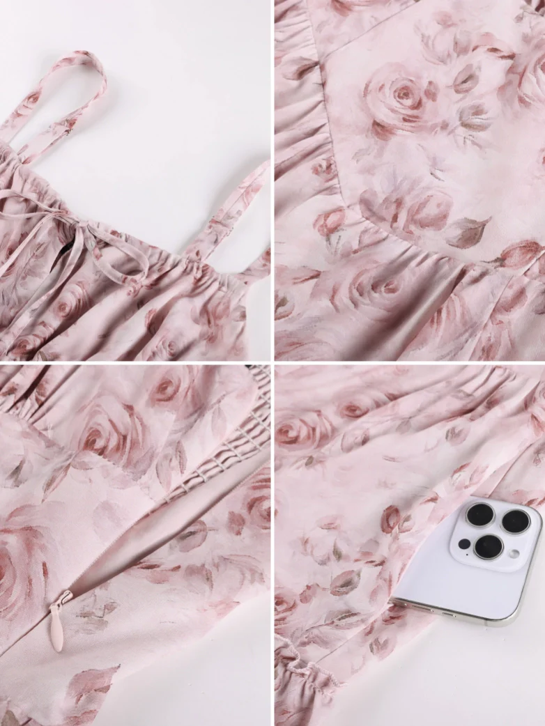 Valentine's Day Floral Summer Front Slit Pocket Dress - Image 43