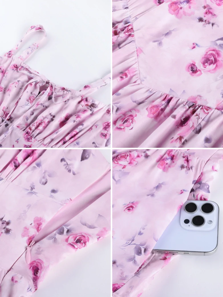 Valentine's Day Floral Summer Front Slit Pocket Dress - Image 49