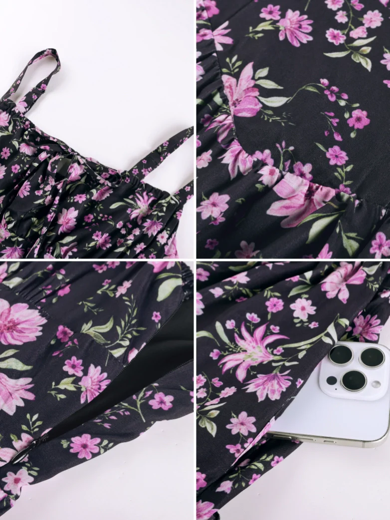 Valentine's Day Floral Summer Front Slit Pocket Dress - Image 5