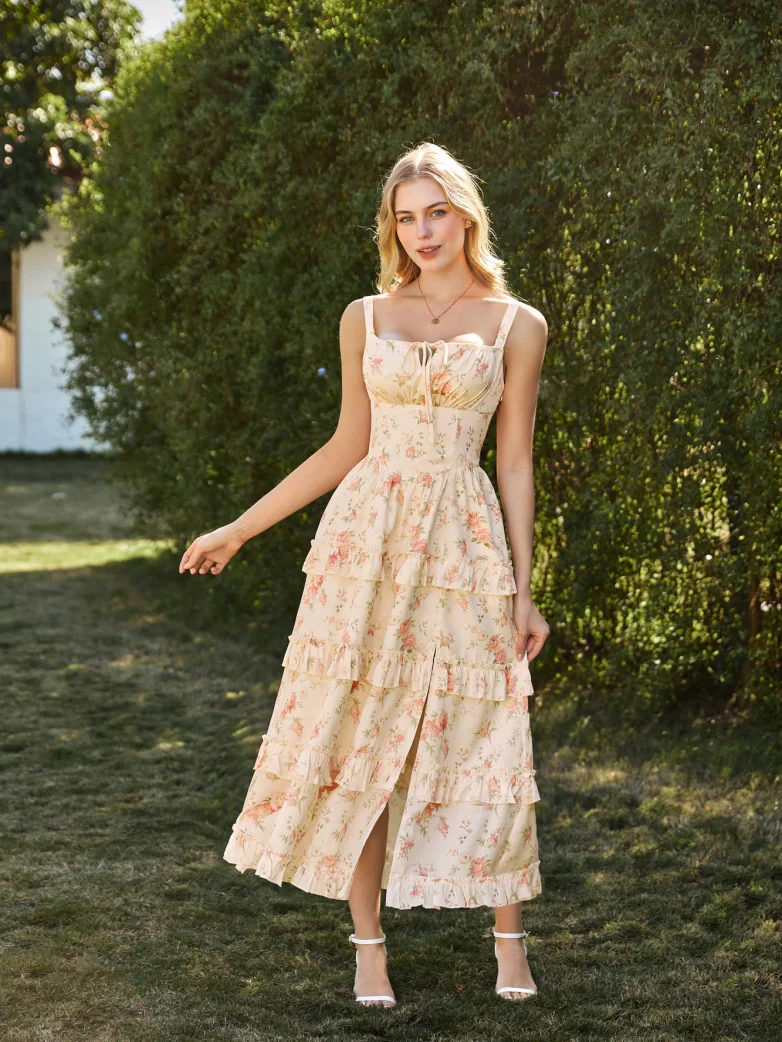 Valentine's Day Floral Summer Front Slit Pocket Dress - Image 8
