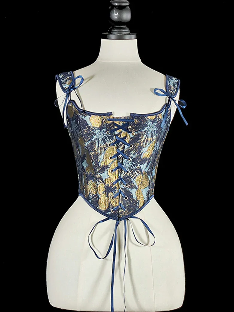 Royal Blue Victorian Jacquard Corset with Lace up