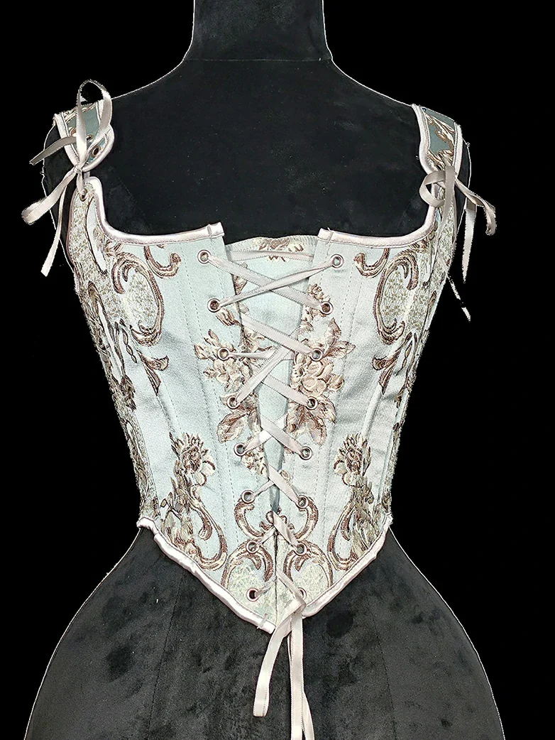 Royal Blue Victorian Jacquard Corset with Lace up - Image 15