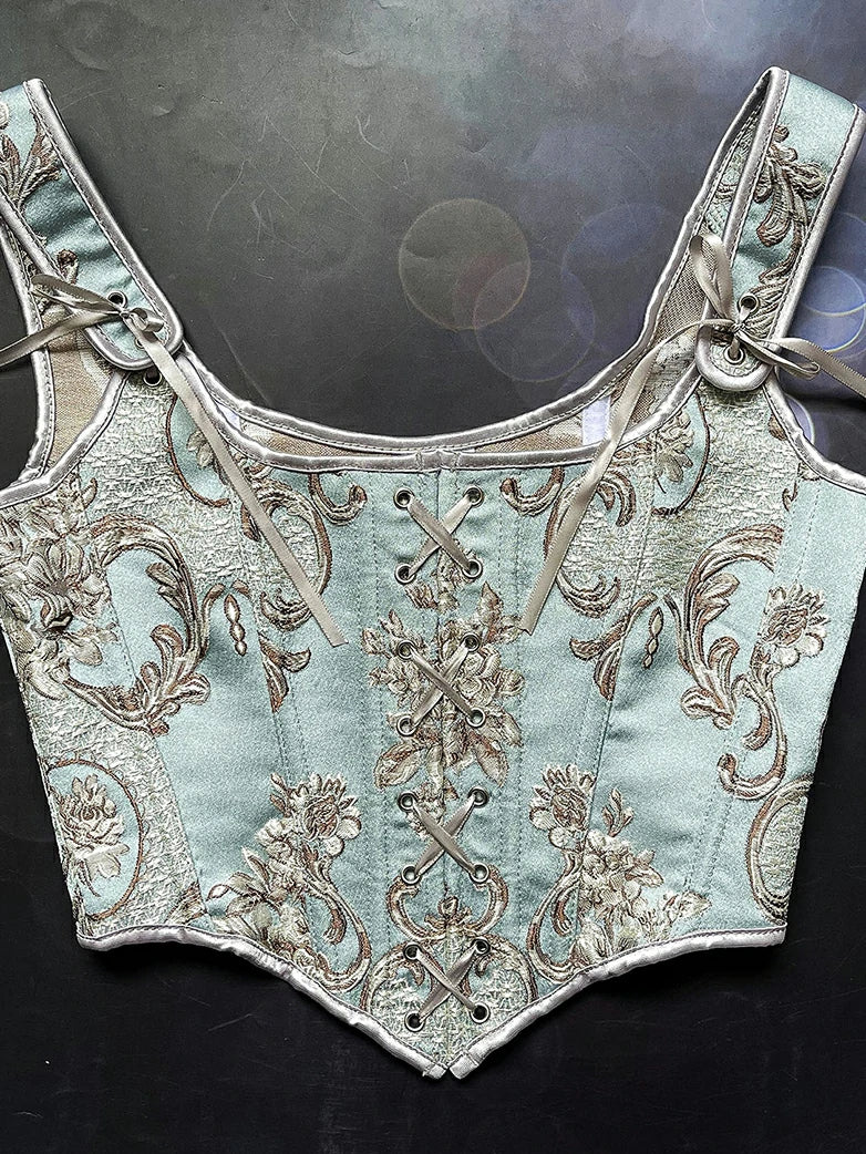 Royal Blue Victorian Jacquard Corset with Lace up - Image 16