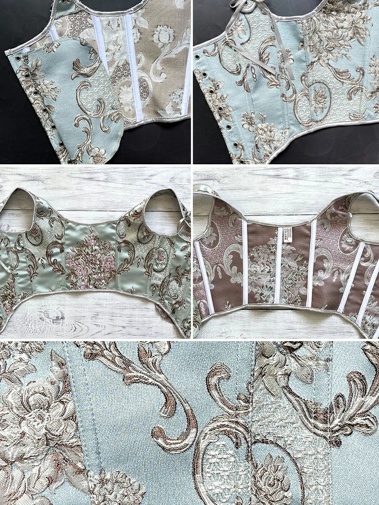 Royal Blue Victorian Jacquard Corset with Lace up - Image 17