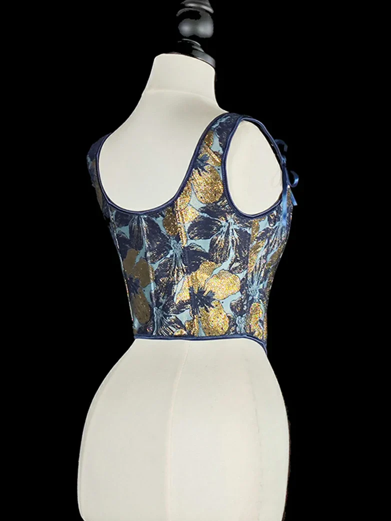 Royal Blue Victorian Jacquard Corset with Lace up - Image 3