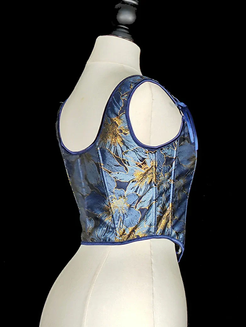 Royal Blue Victorian Jacquard Corset with Lace up - Image 8
