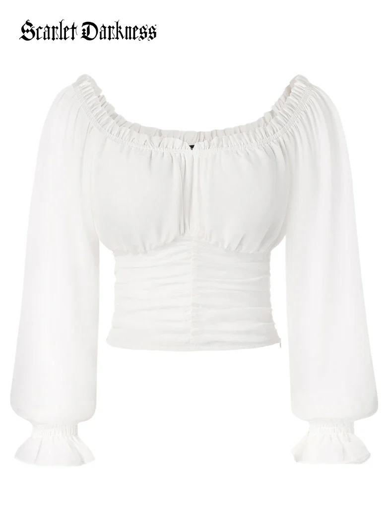 Victorian Style Off Shoulder Ruched Cropped Top - Image 18