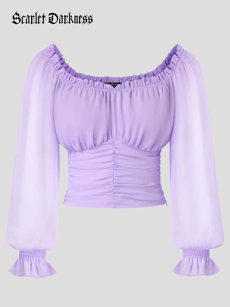 Victorian Style Off Shoulder Ruched Cropped Top - Image 7