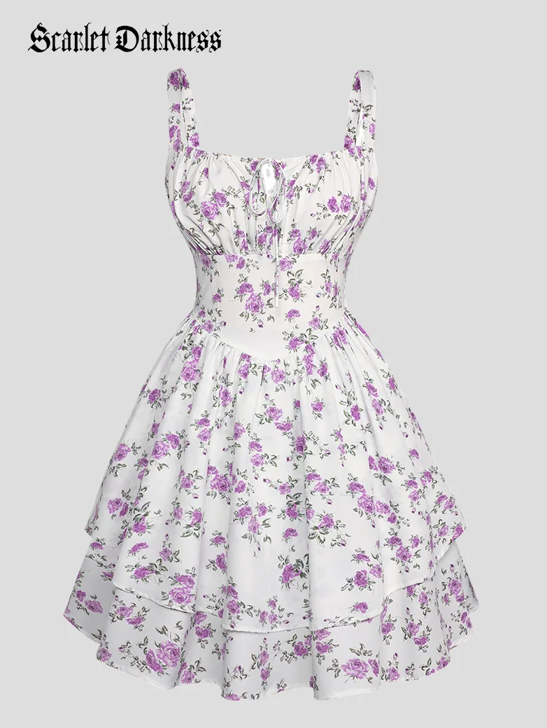 Women Summer Floral Puffy Corset Dress