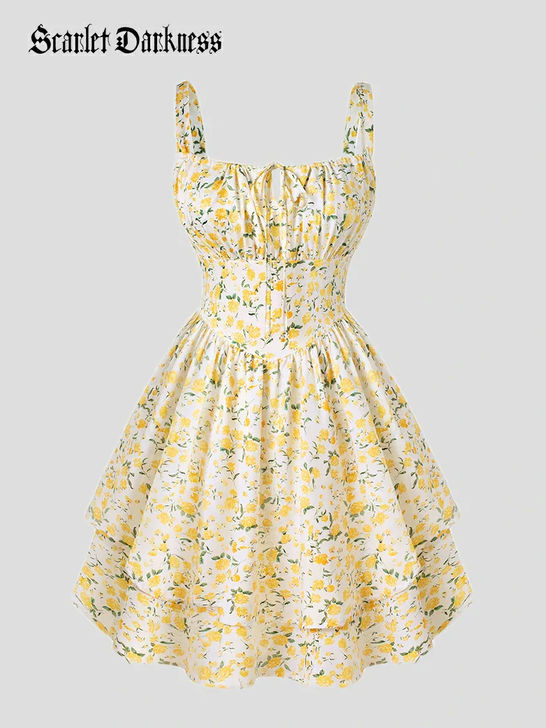 Women Summer Floral Puffy Corset Dress - Image 26