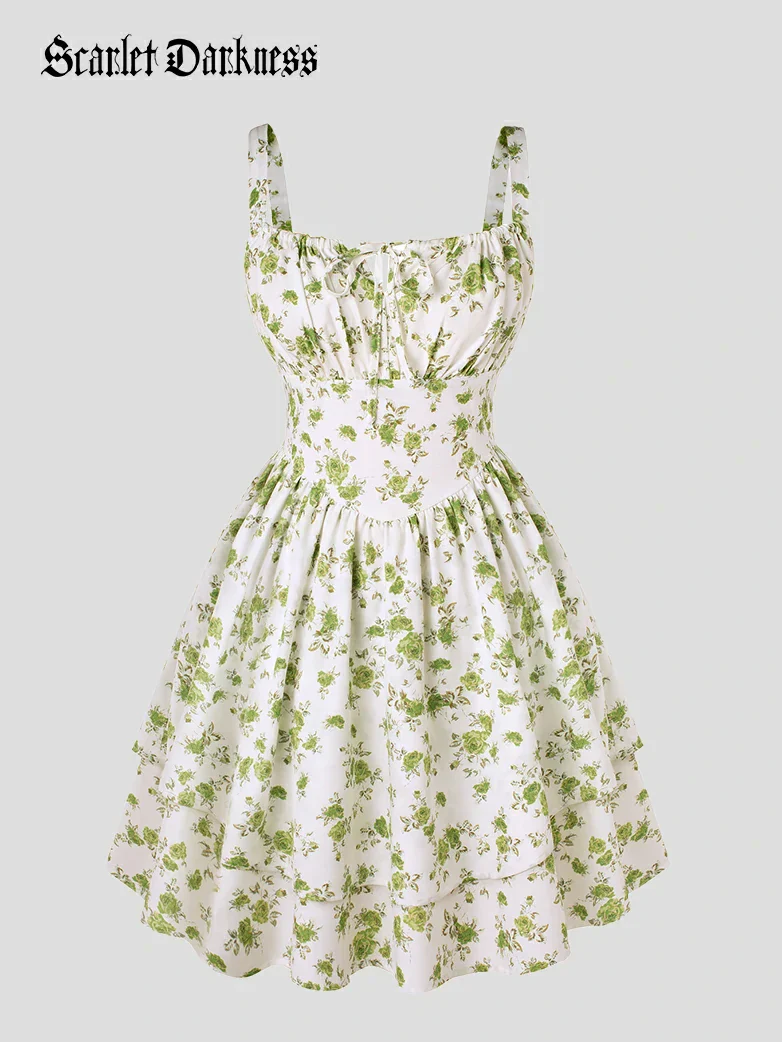 Women Summer Floral Puffy Corset Dress - Image 37