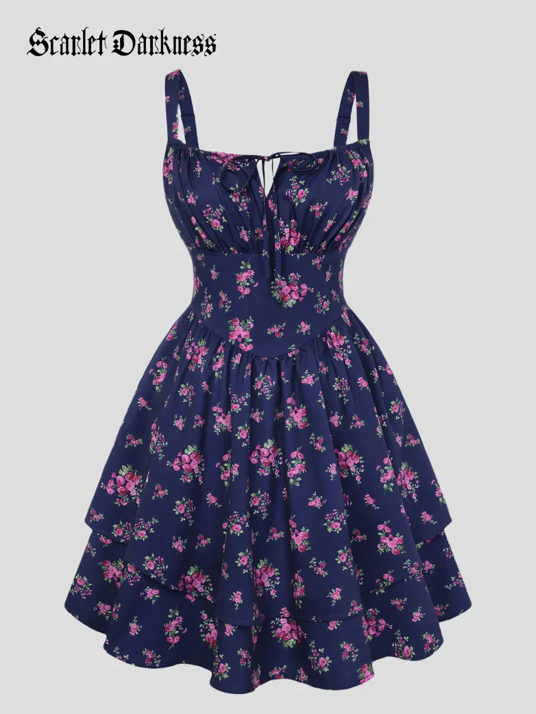 Women Summer Floral Puffy Corset Dress - Image 41