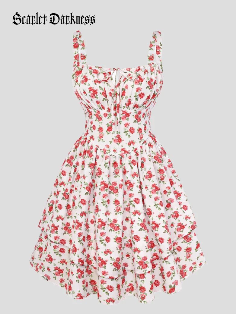 Women Summer Floral Puffy Corset Dress - Image 47