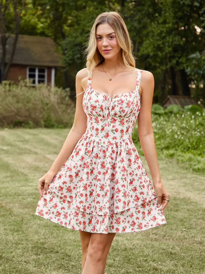 Women Summer Floral Puffy Corset Dress - Image 50