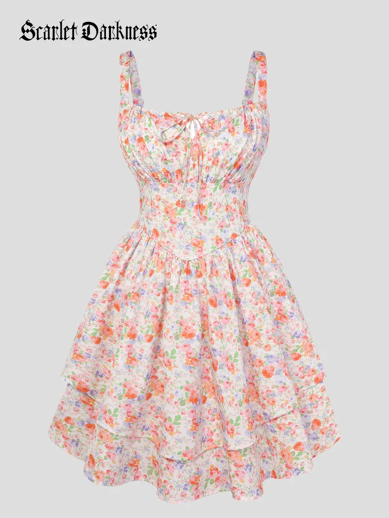 Women Summer Floral Puffy Corset Dress - Image 53