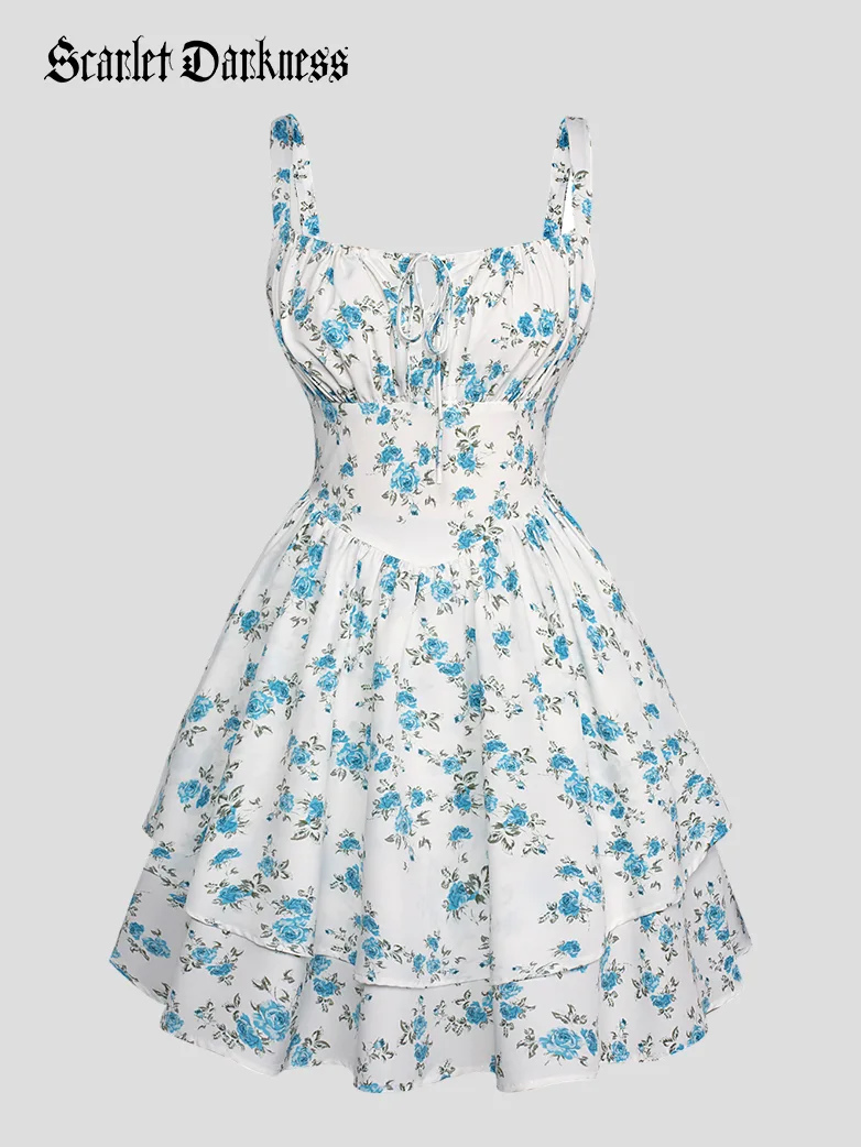 Women Summer Floral Puffy Corset Dress - Image 6