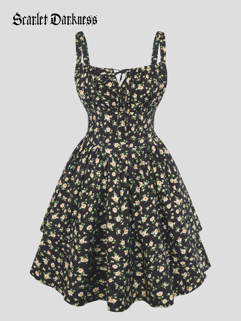 Women Summer Floral Puffy Corset Dress - Image 60