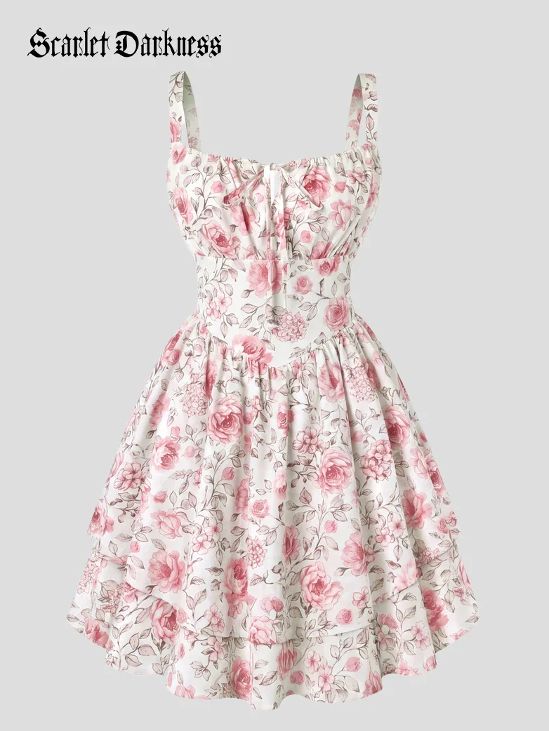 Women Summer Floral Puffy Corset Dress - Image 80
