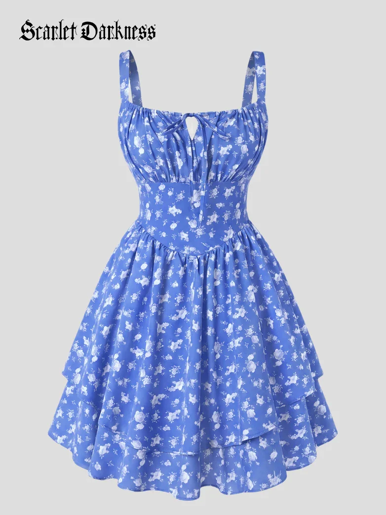 Women Summer Floral Puffy Corset Dress - Image 82