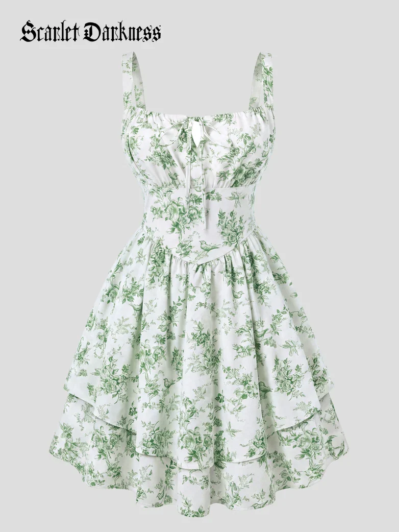 Women Summer Floral Puffy Corset Dress - Image 84