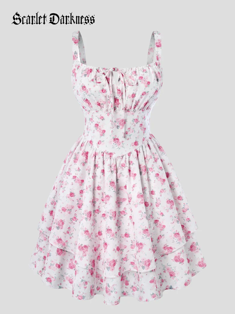 Women Summer Floral Puffy Corset Dress - Image 86