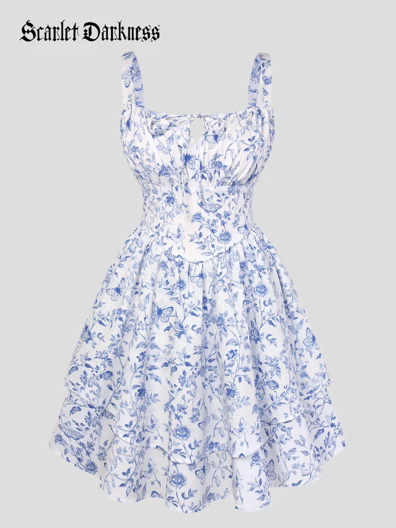 Women Summer Floral Puffy Corset Dress - Image 9