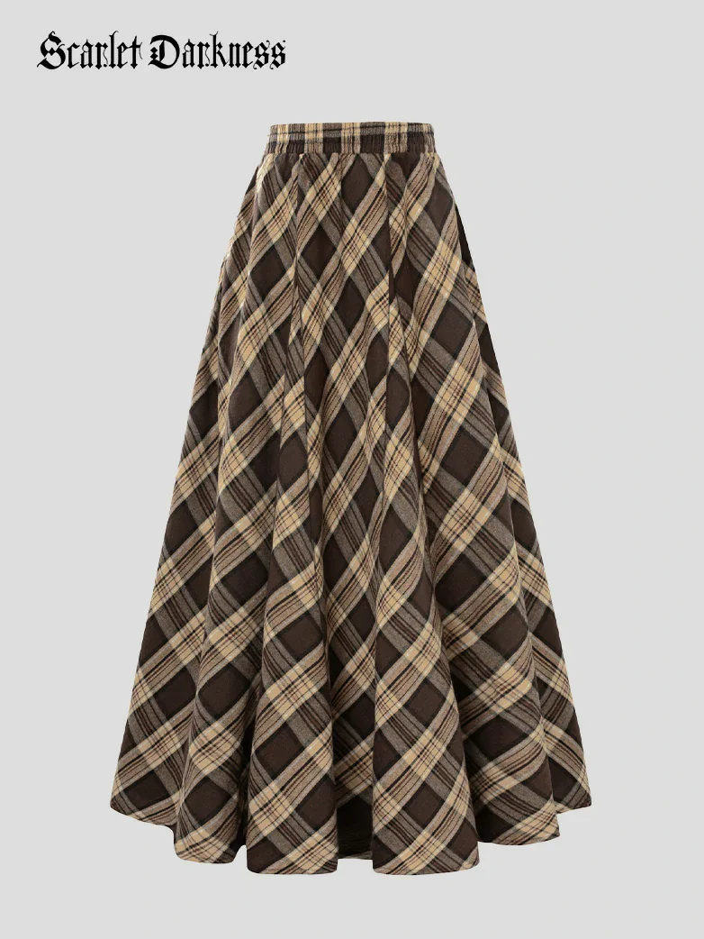 2025 Renaissance Cotton Plaid Swing Skirt with Pockets - Image 5