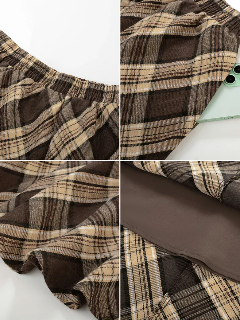 2025 Renaissance Cotton Plaid Swing Skirt with Pockets - Image 7