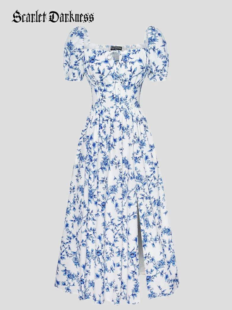 Victorian Spring Slit Party Sundress with Pockets