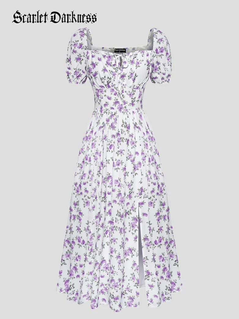 Victorian Spring Slit Party Sundress with Pockets - Image 37