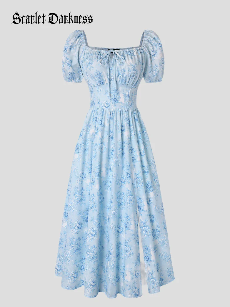 Victorian Spring Slit Party Sundress with Pockets - Image 92