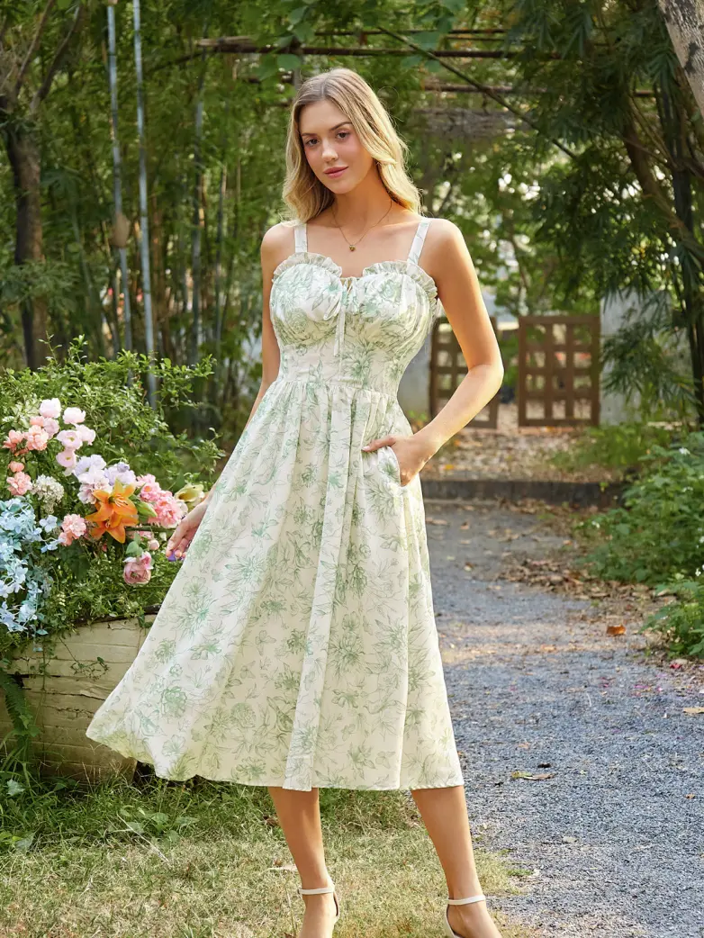 2026 Floral Corset Dress Long Milkmaid Dress with Pocket - Image 10