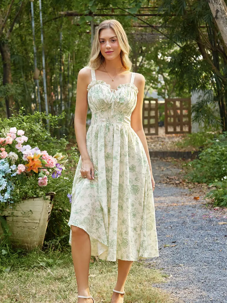 2026 Floral Corset Dress Long Milkmaid Dress with Pocket - Image 11