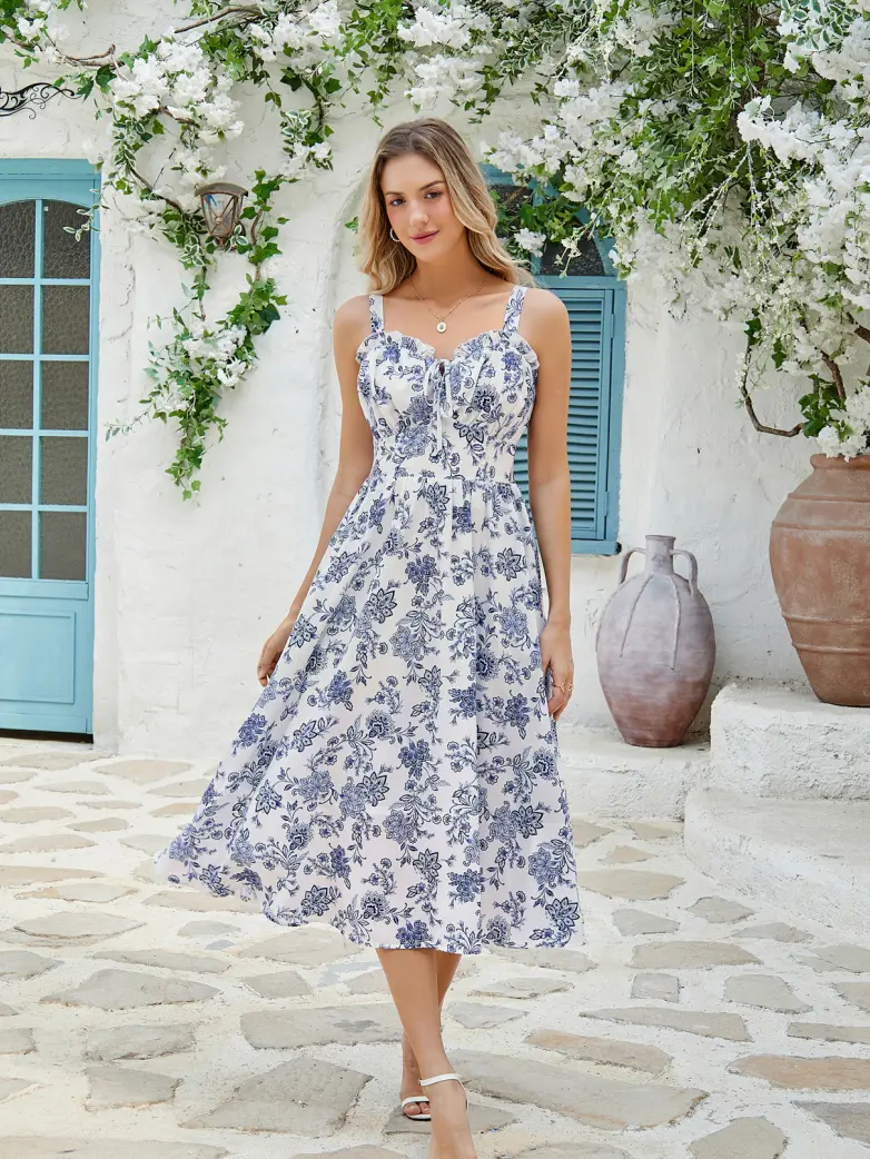 2026 Floral Corset Dress Long Milkmaid Dress with Pocket - Image 15