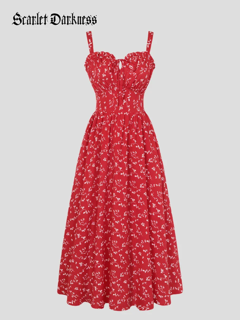 2026 Floral Corset Dress Long Milkmaid Dress with Pocket - Image 20