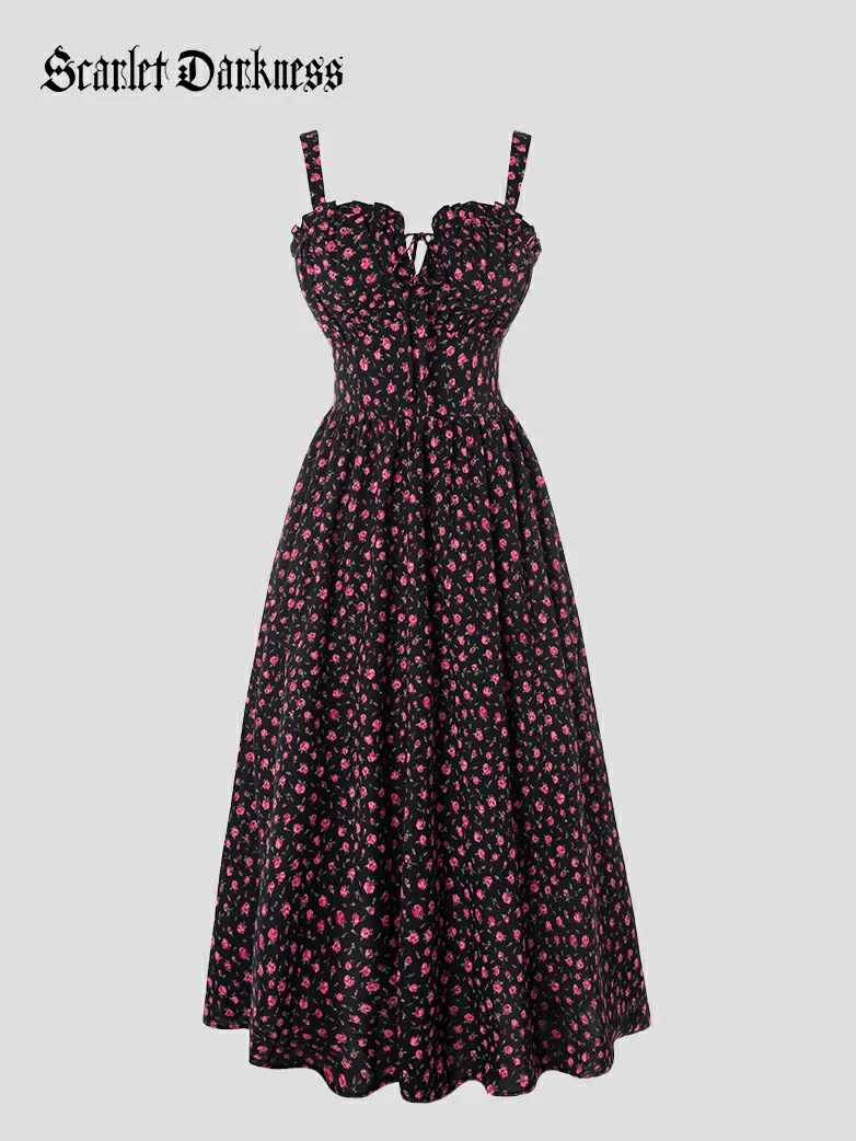 2026 Floral Corset Dress Long Milkmaid Dress with Pocket - Image 23