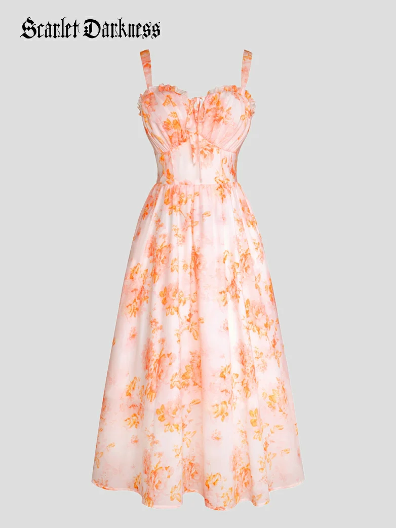 2026 Floral Corset Dress Long Milkmaid Dress with Pocket - Image 27