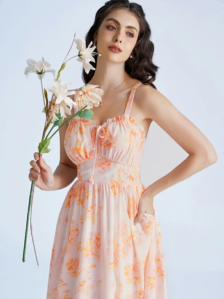 2026 Floral Corset Dress Long Milkmaid Dress with Pocket - Image 29