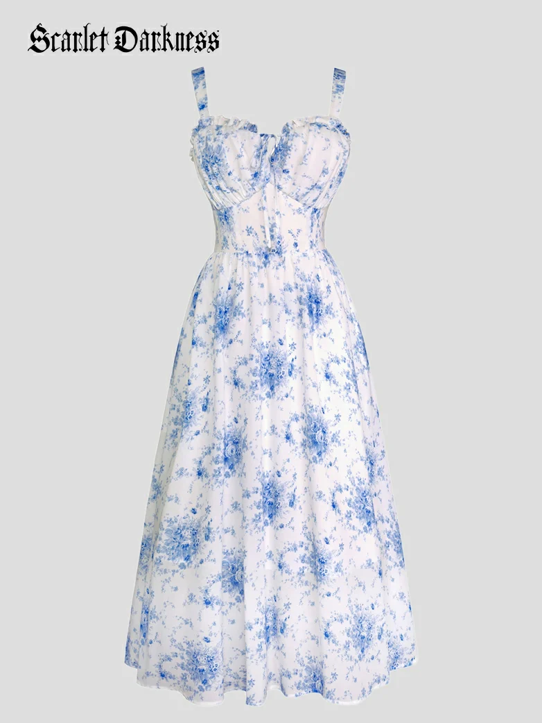 2026 Floral Corset Dress Long Milkmaid Dress with Pocket - Image 32