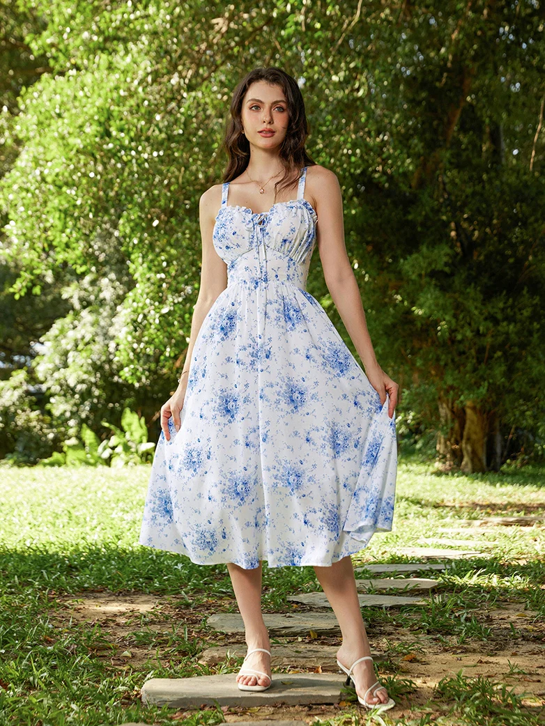 2026 Floral Corset Dress Long Milkmaid Dress with Pocket - Image 33