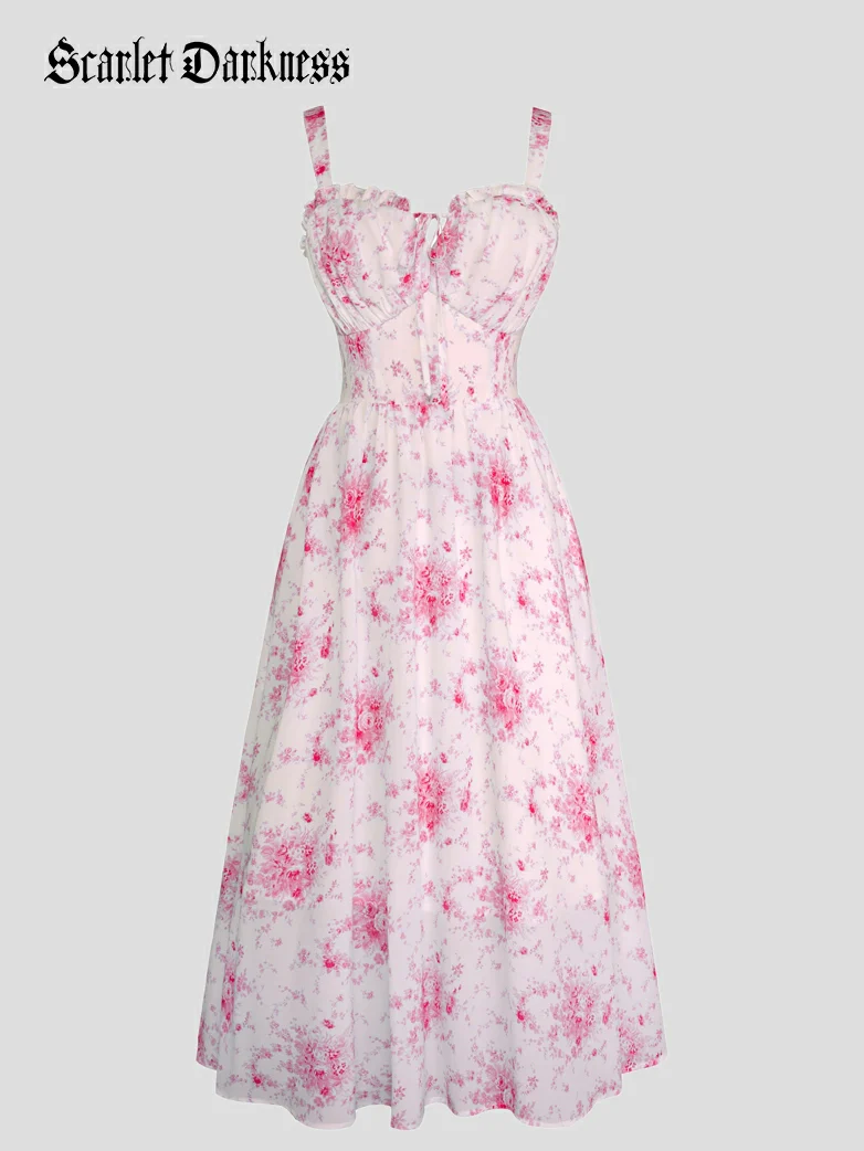 2026 Floral Corset Dress Long Milkmaid Dress with Pocket - Image 36